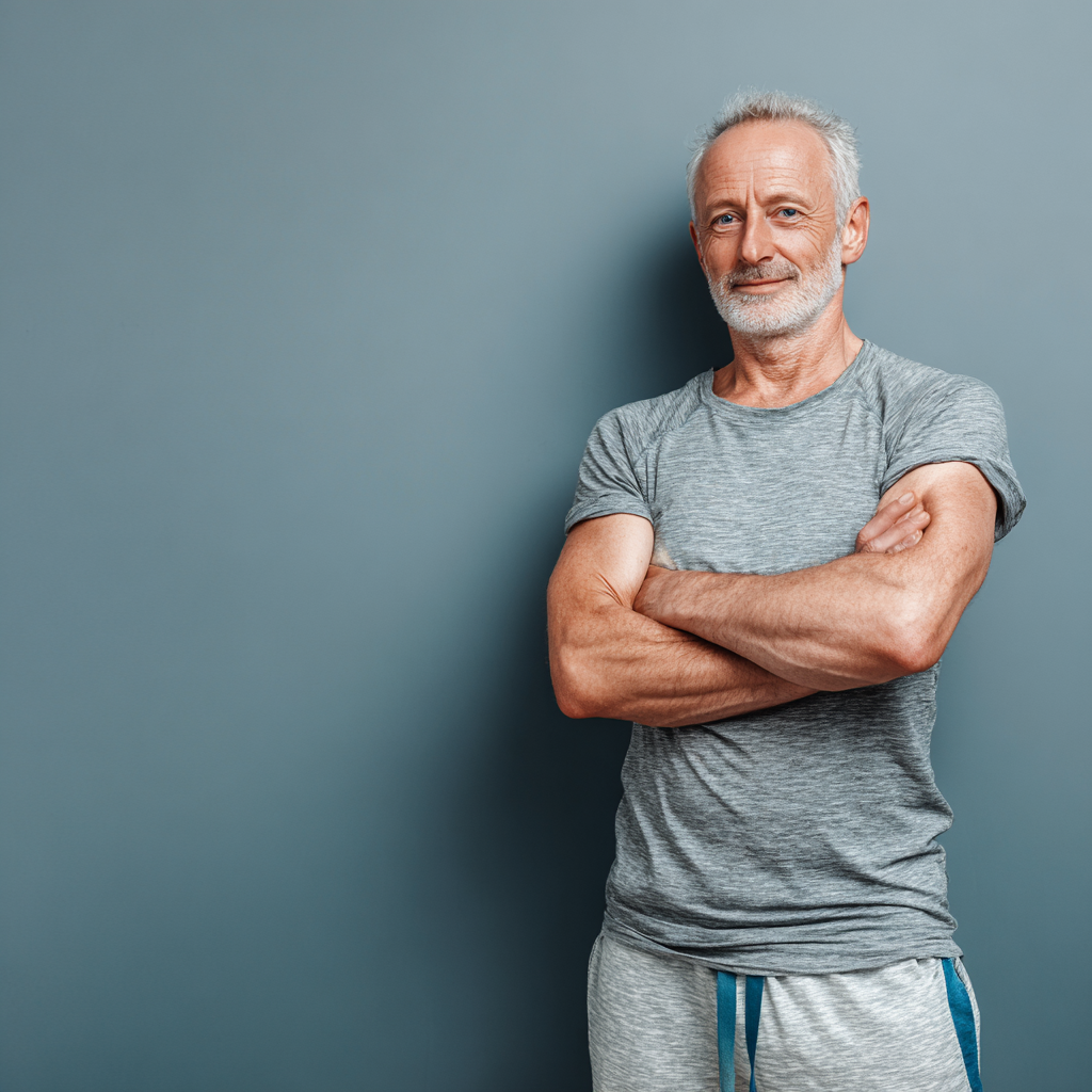 Confident older adult in comfortable workout attire, representing frindavo success story